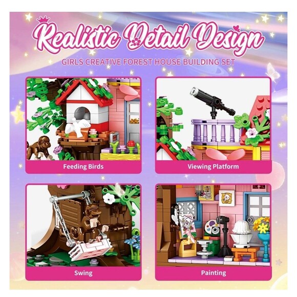 840 Piece Tree House Building Sets Creative Forest House Building Blocks Swing - Picture 3 of 8